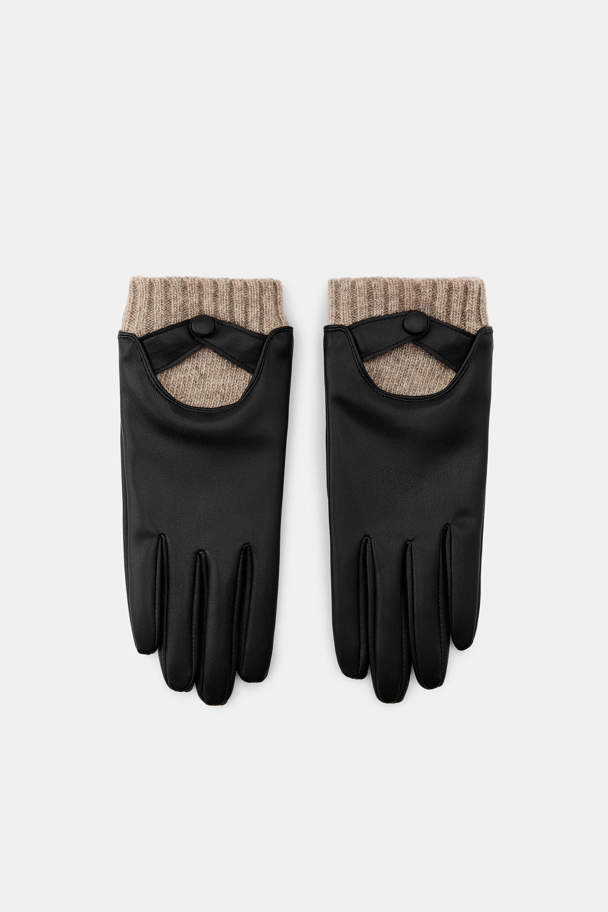FAUX LEATHER GLOVES WITH WOOL